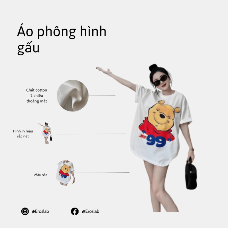 Áo Thun Oversize Gấu Pooh 99 – Trắng Basic, Cute Style: Item Must-Have Cho Tín Đồ Thời Trang Dễ Thương