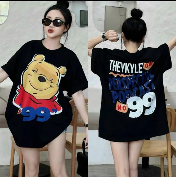 Áo Thun Oversize Gấu Pooh 99 – Trắng Basic, Cute Style - Hình ảnh 4