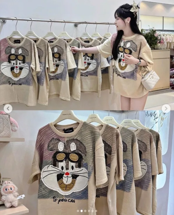 Áo phông cotton 4 chiều mát form rộng thêu hình - Hình ảnh 2