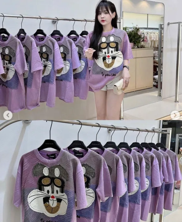 Áo phông cotton 4 chiều mát form rộng thêu hình - Hình ảnh 4