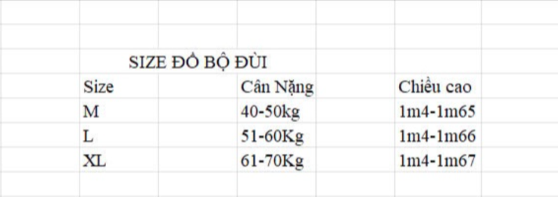 bảng size