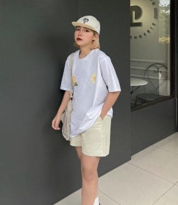 áo thun nữ form rộng phối quần short mùa hè